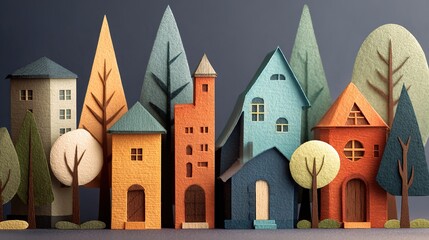 Minimal Residential Area Concept with Paper Buildings and Houses. Creative Housing Background Concept.