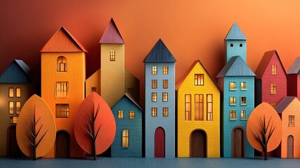 Minimal Residential Area Concept with Paper Buildings and Houses. Creative Housing Background Concept.