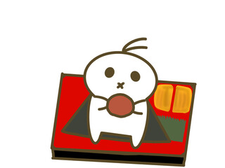 Cute Character Hiding in Lunch Box with Umeboshi