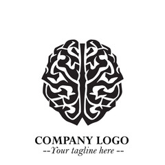 Brain Muscular Logo Symbol Black on White Background in Bold Creative Vector Design for Smart Strength