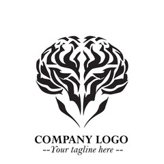 Brain Muscular Logo Symbol Black on White Background in Bold Creative Vector Design for Smart Strength