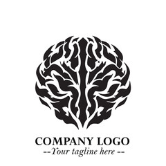 Brain Muscular Logo Symbol Black on White Background in Bold Creative Vector Design for Smart Strength
