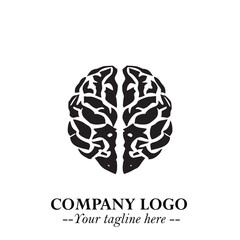 Brain Muscular Logo Symbol Black on White Background in Bold Creative Vector Design for Smart Strength
