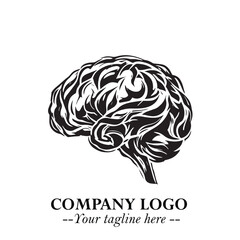 Brain Muscular Logo Symbol Black on White Background in Bold Creative Vector Design for Smart Strength