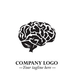 Brain Muscular Logo Symbol Black on White Background in Bold Creative Vector Design for Smart Strength