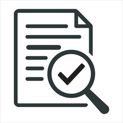 Verified Document Review Icon Magnifying Glass and Check Mark Vector