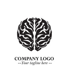 Brain Muscular Logo Symbol Black on White Background in Bold Creative Vector Design for Smart Strength