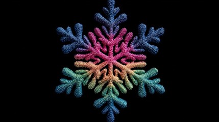 Snowflake in Vivid Neon Colors on a Christmas or Winter Dark Background. Festive and Modern Concept