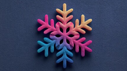 Snowflake in Vivid Neon Colors on a Christmas or Winter Dark Background. Festive and Modern Concept