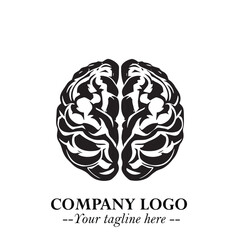 Brain Muscular Logo Symbol Black on White Background in Bold Creative Vector Design for Smart Strength