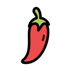Red Chili Pepper Illustration with Black Outline and Transparent Background Fresh Spicy Vegetable Ingredient Food Design Element Isolated