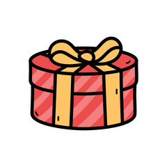 Red Gift Box with Yellow Ribbon Cartoon Style on Transparent Background