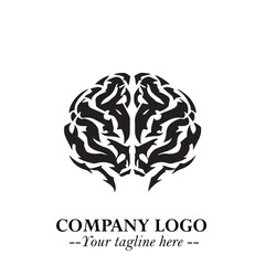 Brain Muscular Logo Symbol Black on White Background in Bold Creative Vector Design for Smart Strength