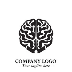 Brain Muscular Logo Symbol Black on White Background in Bold Creative Vector Design for Smart Strength