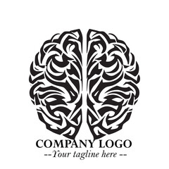 Brain Muscular Logo Symbol Black on White Background in Bold Creative Vector Design for Smart Strength