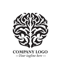 Brain Muscular Logo Symbol Black on White Background in Bold Creative Vector Design for Smart Strength