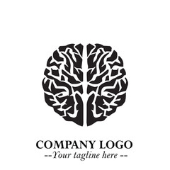 Brain Muscular Logo Symbol Black on White Background in Bold Creative Vector Design for Smart Strength