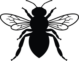 Illustrator Vector Honeybee with wings in black and white silhouette