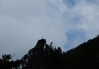 岩に立つロッククライマー