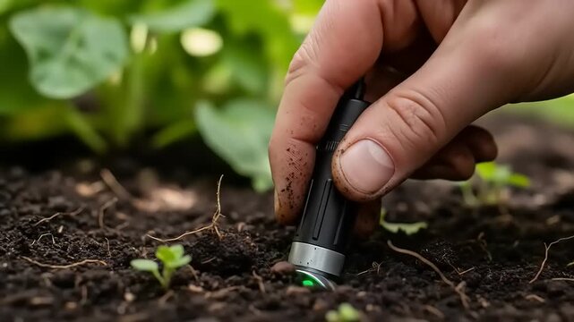 Testing Soil with a Multi-Colored LED Light Device.