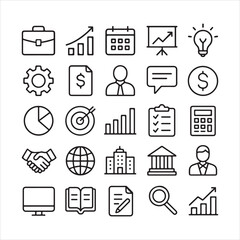 Management and business line icons vector set.