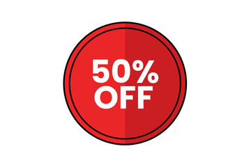 Red 50 percent off icon isolated on transparent background for promotion and discount