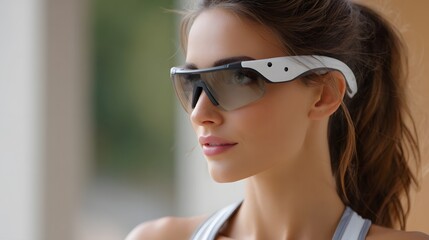 Naklejka premium Portrait of a Confident Woman Wearing Sunglasses in an Outdoor Setting with a Relaxed Expression