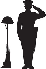 Soldier salutes fallen comrade battlefield memorial tribute