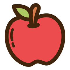 Red Apple Doodle with Brown Outline and Green Leaf Isolated on Transparent Background Hand Drawn Style Apple Icon School Related Themes