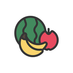 Solid Grocery Icon with Apple Banana and Watermelon on Transparent Background Vector Illustration