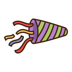 Striped Party Popper Pixel Art with Colorful Streamers Against Transparent Backdrop Celebration Icon in Retro Style Festive Graphics Celebration Concept