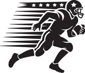 Dynamic football player running with ball, stars, speed lines