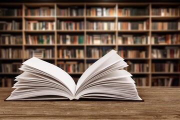 Set of reading books on shelf in library