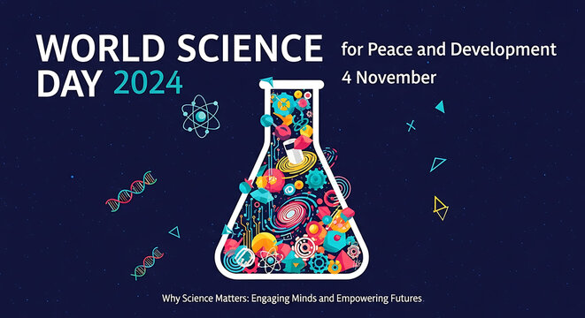 World science day for peace and development 2024 flask illustration