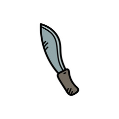 Grey Machete Illustration with Black Outline Isolated on White Background