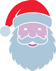 Santa Claus face with red hat and blue beard, festive holiday character illustration, cheerful Christmas icon, stylized vector design, seasonal celebration artwork