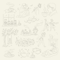 Obraz premium Tea Time Doodle Illustration