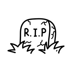 Single Tombstone with R I P Lettering Resting on Ground in Halloween Doodle Style on Transparent Background for Spooky and Minimalist Themed Projects