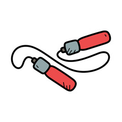 Red Handled Jump Rope with Black Cord in Doodle Style on Transparent Background