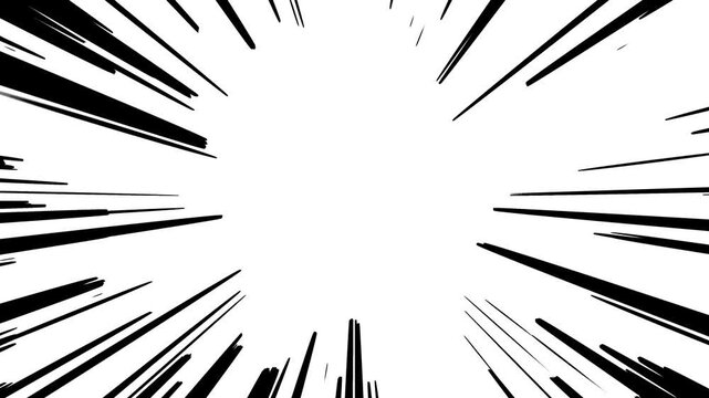 Anime comic speed lines. Radial speed lines on black. Light speed velocity lines. Flash action, manga style comic background. Radial motion speed lines for Manga comics.