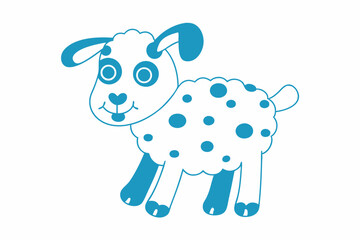 Adorable blue cartoon lamb stands cheerfully with polka dots along its fluffy body