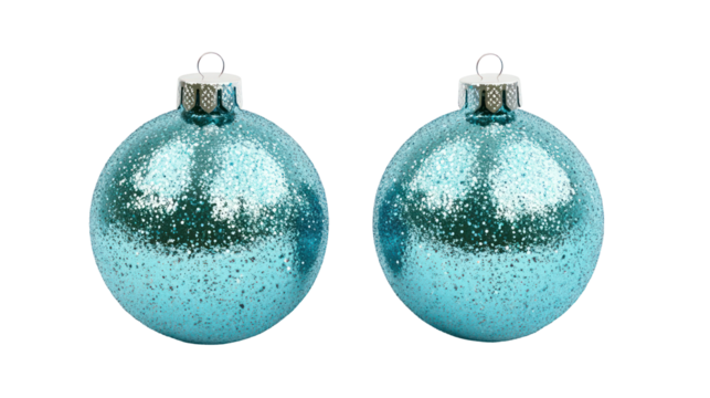Two vintage oval aqua christmas ornaments isolated on transparent background