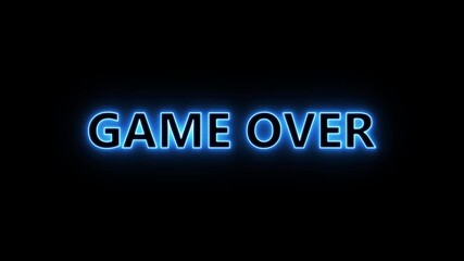Neon glowing text “GAME OVER” with bright colors on a black background, symbolizing the end of a game or level.v - Powered by Adobe