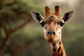 Fototapeta premium Shocked Giraffe with Wide Eyes in Lush Savannah Wildlife Nature Safari Animal Expression