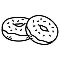 Two Outlined Doughnuts with Sprinkles Festive Black and White Food Dessert Illustration for Hanukkah Celebrations on Transparent Background