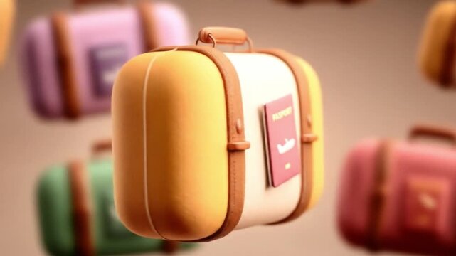 Cartoon suitcases floating travel and vacation concept in modern style