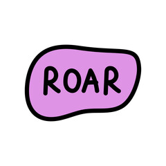 Purple Speech Bubble with Black Roar Text Isolated on Transparent Backdrop Bold Graphic Comic Book Style Element, Kid Design, Cartoonish