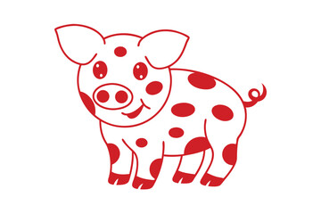 Adorable piglet with red spots and outlines on white background shows simplicity