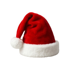 Realistic red Santa hat with a white pompom on transparent background. Christmas png file for holiday greeting designs