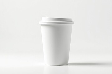Blank white paper coffee cup mockup with lid for logo and branding design, isolated on a clean studio background.